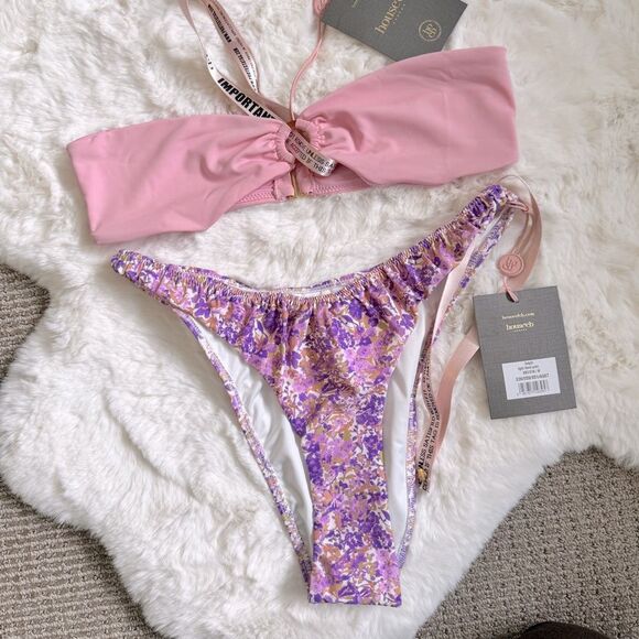 House of CB Other - House of CB Bandeau Cheeky Bikini Set M - Pink / Violet Floral